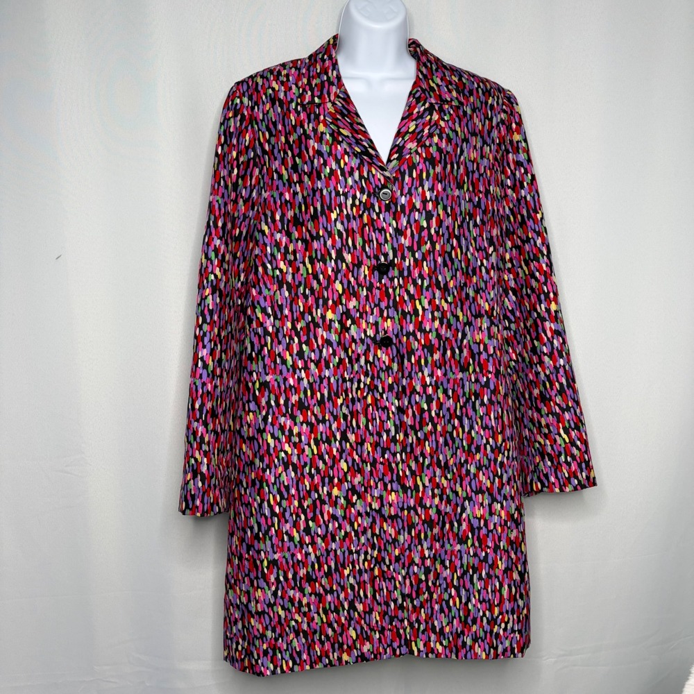 Silkland Longline Blazer Jacket Multicolor Polka Dot Abstract Print Size XL Mod
